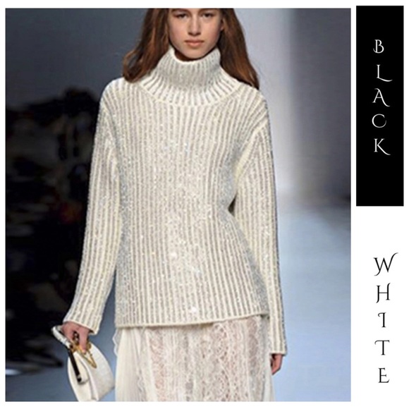 🎁 Stunning Metallic Sequin Turtleneck Sweater The Kenzie - Picture 1 of 8